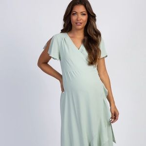 PINK BLUSH MINT SPLIT SLEEVE WRAP TIE DRESS